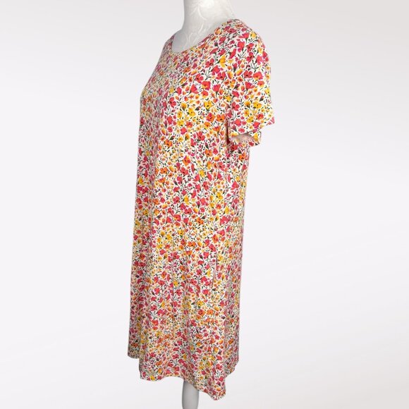 Isaac Mizrahi Live Floral Knit Shift Dress Short Sleeve Pink Orange M Petite - Picture 4 of 8